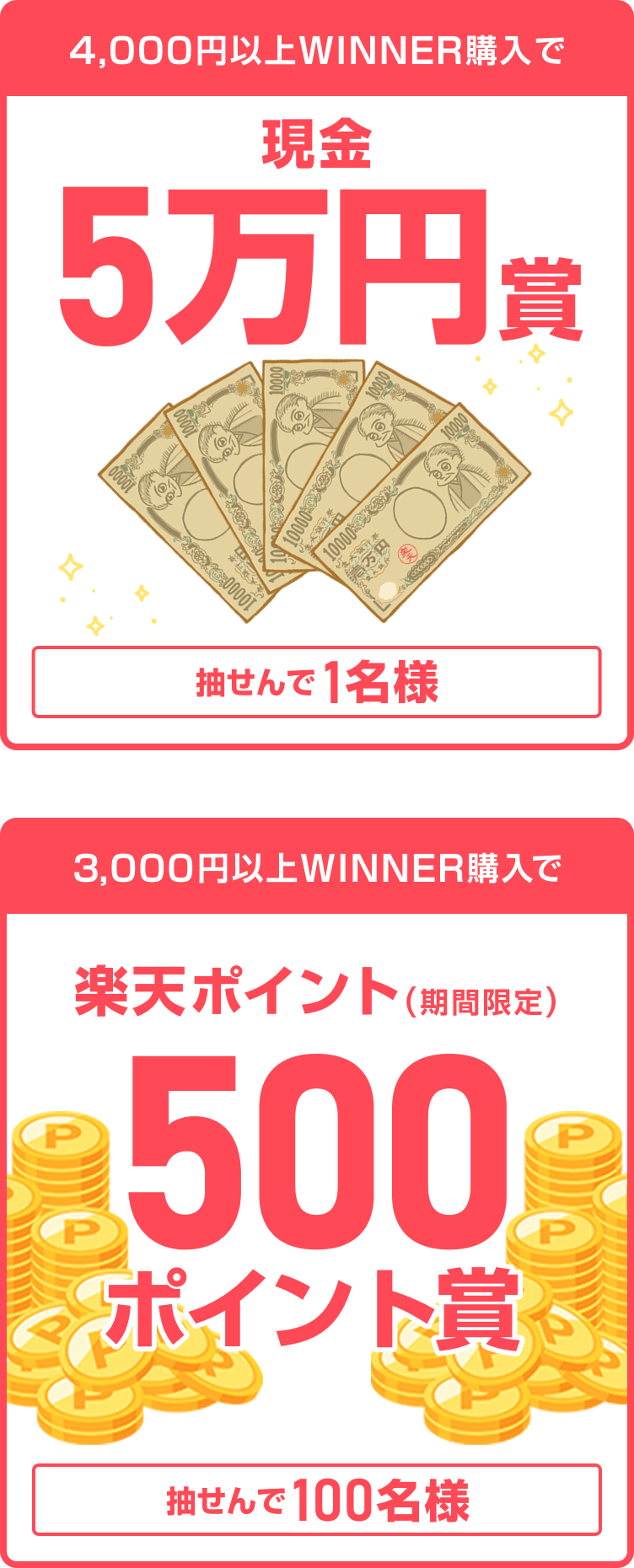 エントリー&WINNER購入で最大5万円当たる！｜WINNERを購入するなら楽天toto