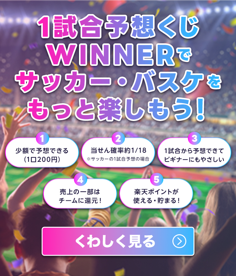 楽天toto｜スポーツくじWINNER(サッカー・バスケ)購入は楽天totoで